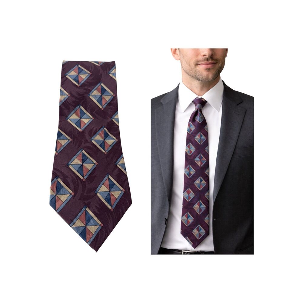 Paolo Gucci Neck Tie Purple Geometric Made In Italy Silk Vintage